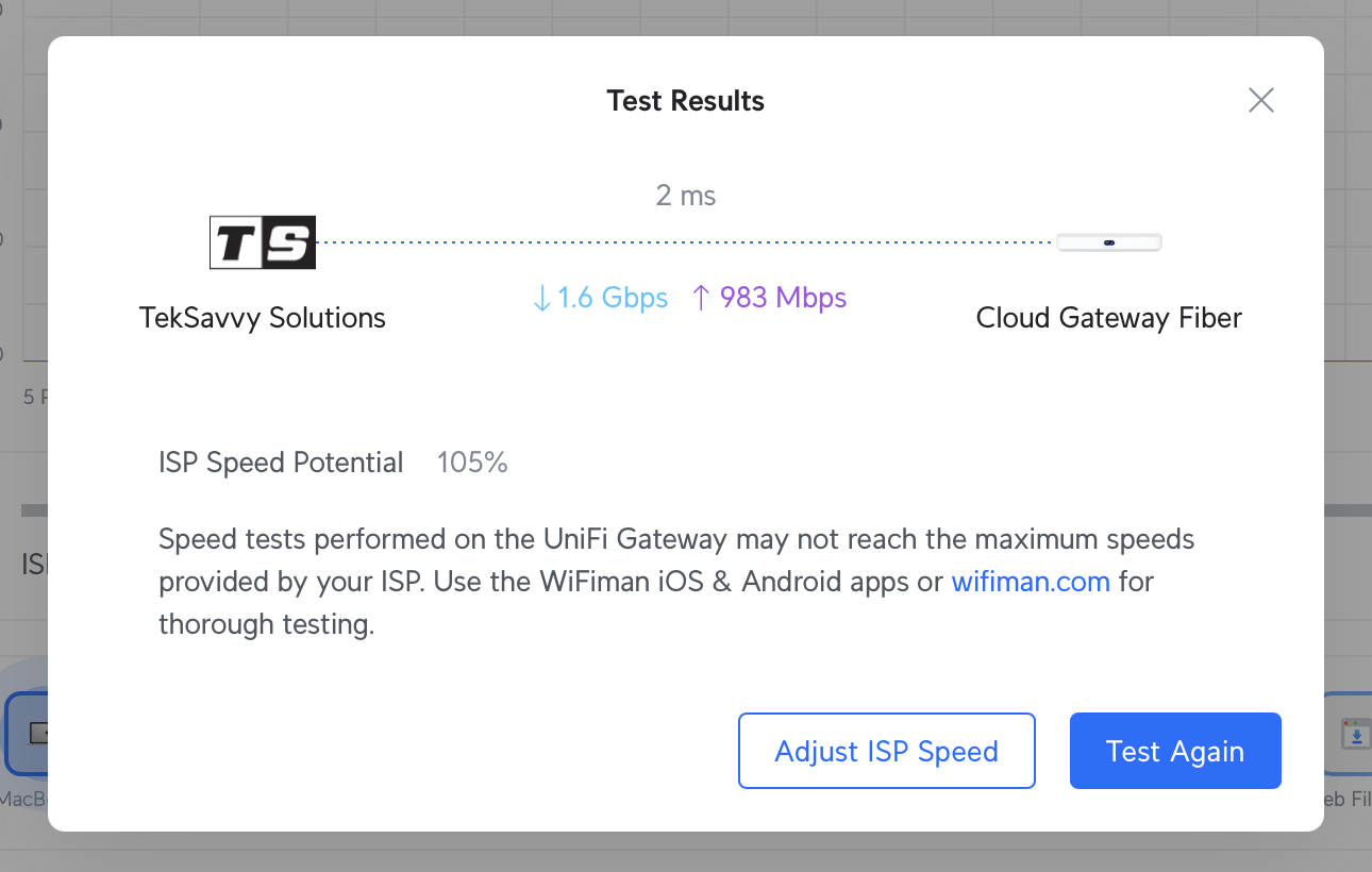 Thank you, Teksavvy, for the bonus 5% of download speed. 🙏