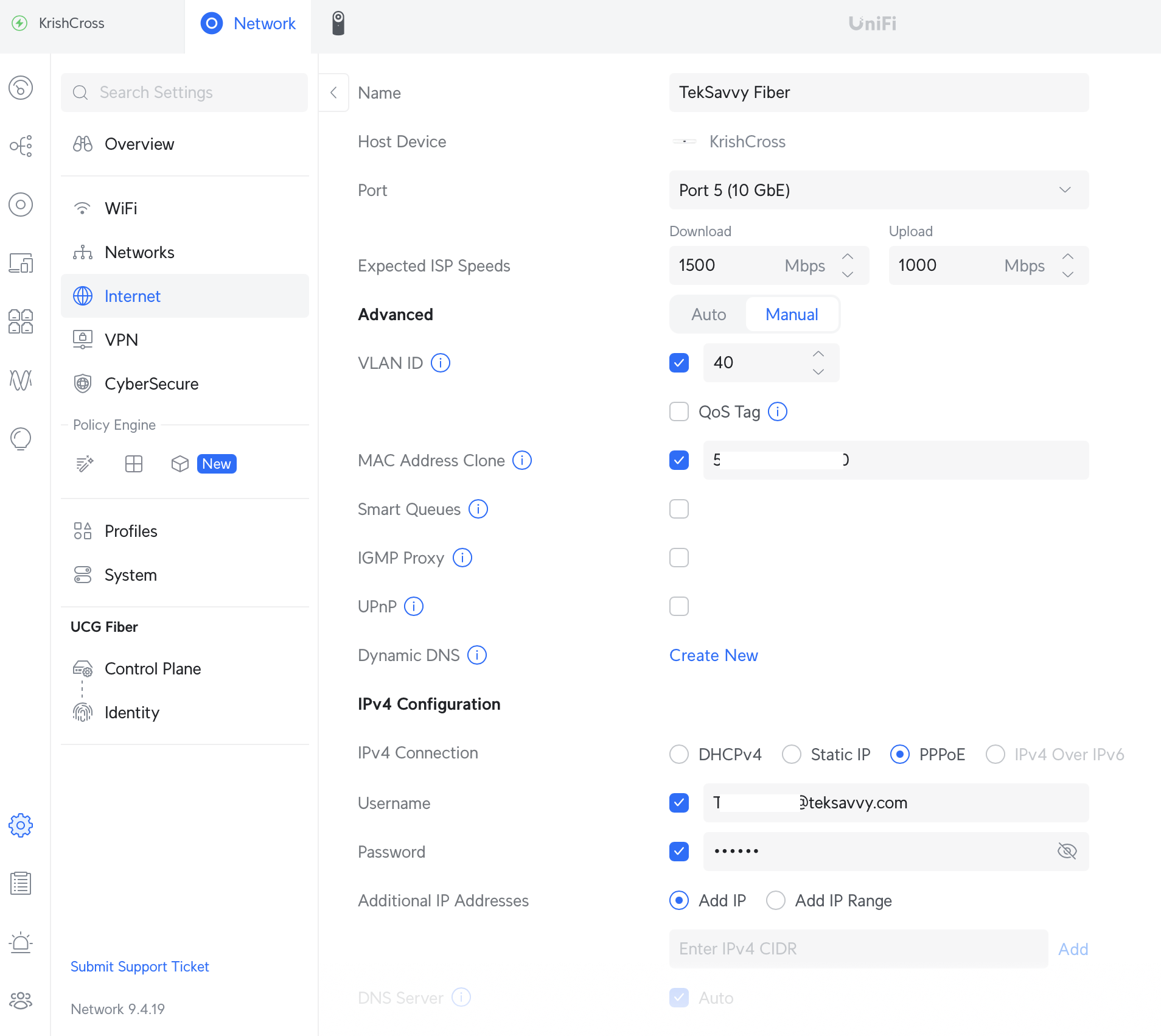 My working settings for gateway-managed PPPoE.